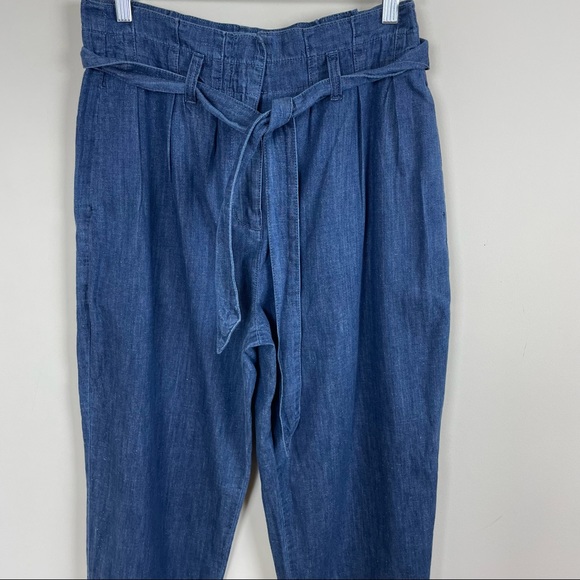 J.Crew Paper Bag Pant Blue Chambray Cropped Ankle Length Tie Waist Hemp Size 4 - Picture 5 of 13